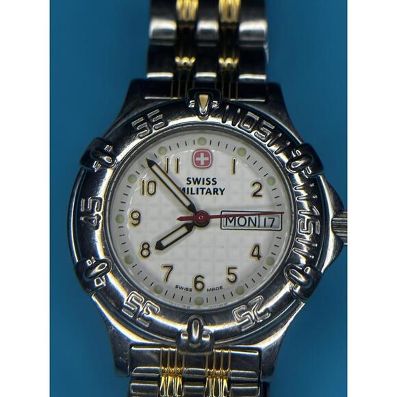 Swiss Military Accessories - Swiss Military Vintage 90’s Pink Cross Ladies Stainless Steel 2 Tone Day Date